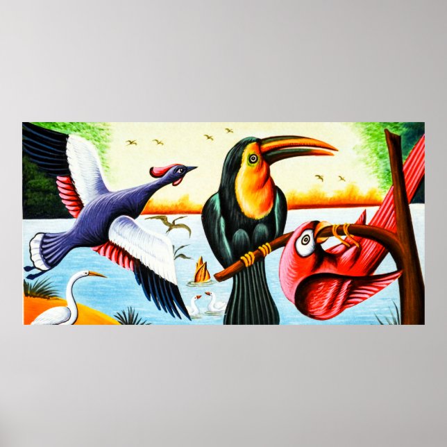 Póster Aves de Arte rickshaw (Frente)