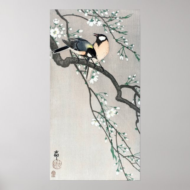 Poster Aves de Ohara Koson no Ramal de Cereja (Frente)