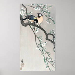 Poster Aves de Ohara Koson no ramo de cereja