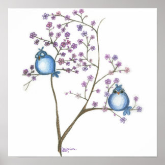 Poster Aves e Blossomas (poster pequeno)