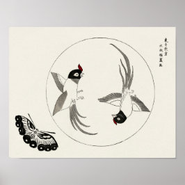 Poster Aves e Borboleta por Taguchi Tomoki (1860-1869)