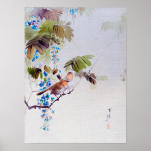 Poster Aves e Flores de Wisteria, Watanabe Seitei