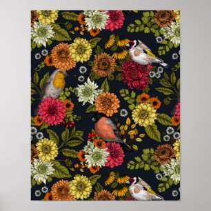 Poster Aves e flores do jardim 2