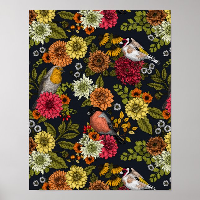 Poster Aves e flores do jardim 2 (Frente)