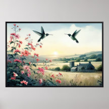 Aves e flores selvagens com quadro opcional