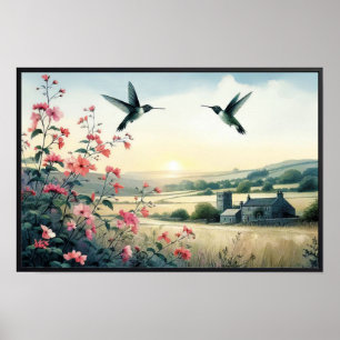 Poster Aves e flores selvagens com quadro opcional