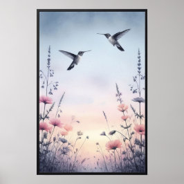 Poster Aves e flores selvagens com quadro opcional