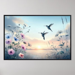 Poster Aves e flores selvagens com quadro opcional