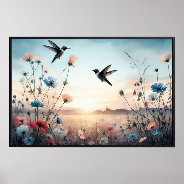 Poster Aves e flores selvagens com quadro opcional (Frente)