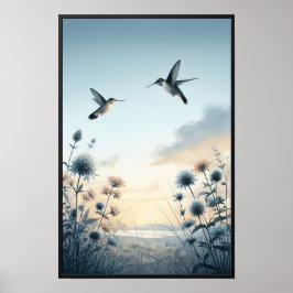 Poster Aves e flores selvagens com quadro opcional