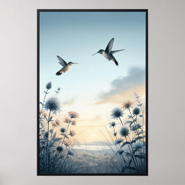 Poster Aves e flores selvagens com quadro opcional (Frente)
