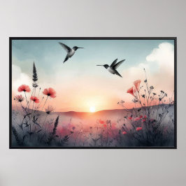 Poster Aves e flores selvagens com quadro opcional