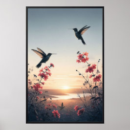 Poster Aves e flores selvagens com quadro opcional