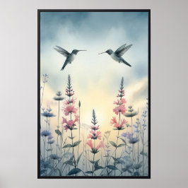 Poster Aves e flores selvagens com quadro opcional