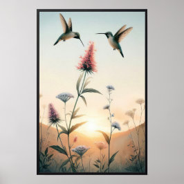 Poster Aves e flores selvagens com quadro opcional