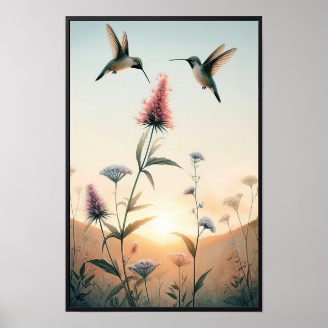 Poster Aves e flores selvagens com quadro opcional (Frente)
