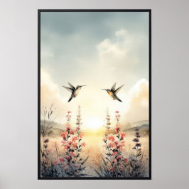Poster Aves e flores selvagens com quadro opcional