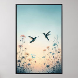 Poster Aves e flores selvagens com quadro opcional