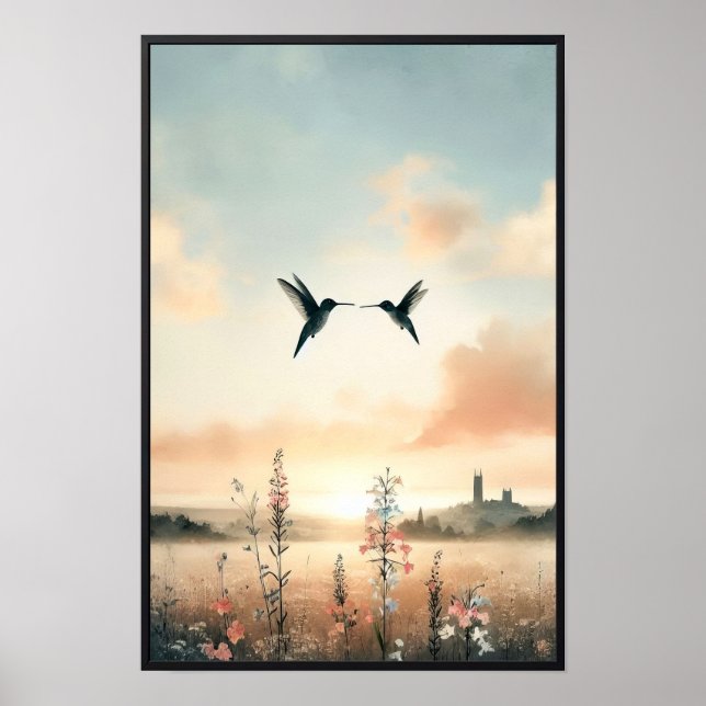 Poster Aves e flores selvagens com quadro opcional (Frente)