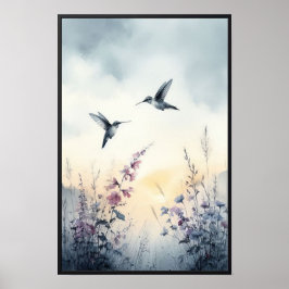 Poster Aves e flores selvagens com quadro opcional