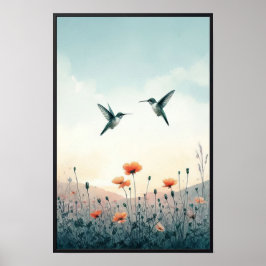 Poster Aves e flores selvagens com quadro opcional