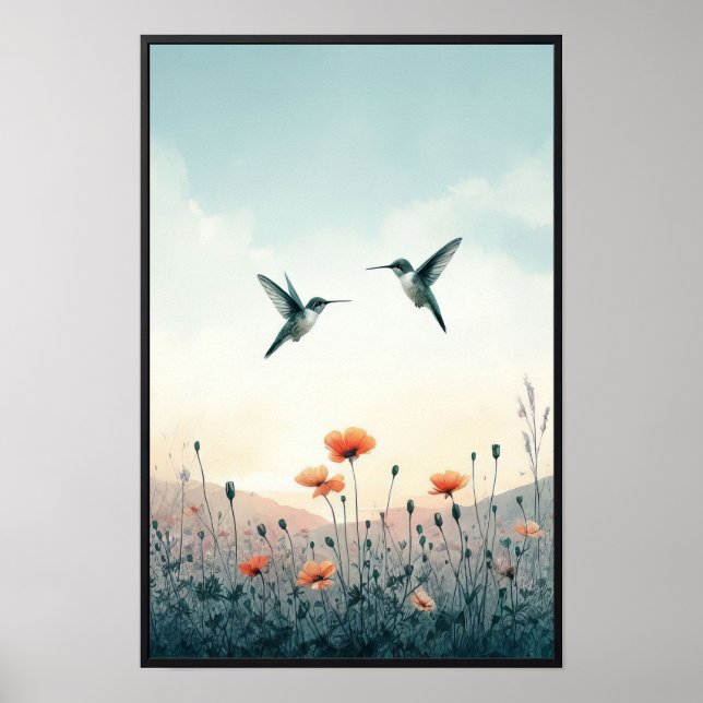 Poster Aves e flores selvagens com quadro opcional (Frente)