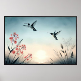 Poster Aves e flores selvagens com quadro opcional