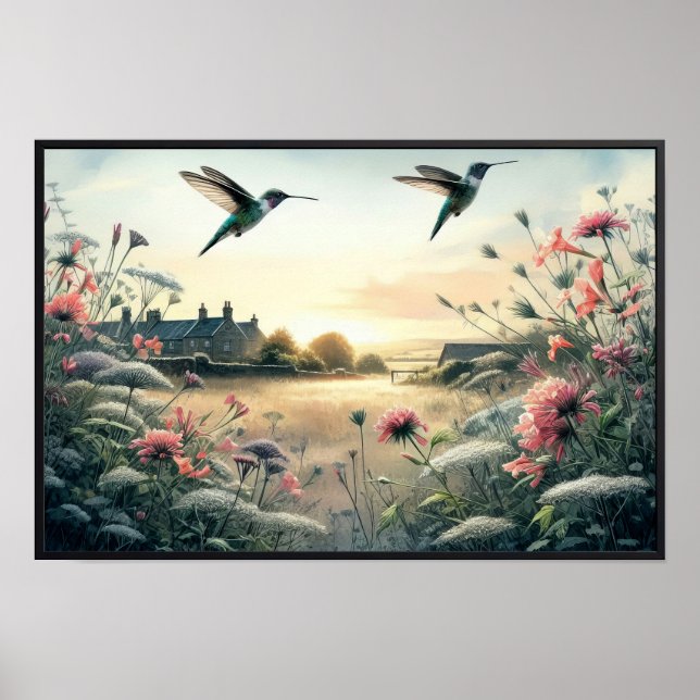 Poster Aves e flores selvagens com quadro opcional (Frente)