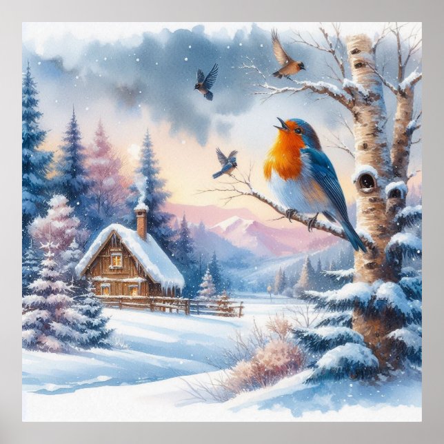 Poster Aves e Paisagem de inverno 24 (Frente)