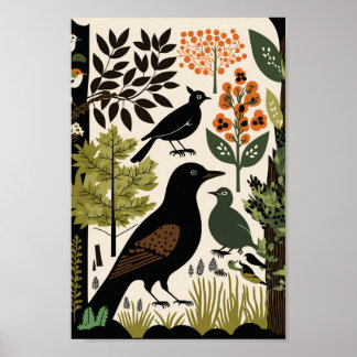 Poster Aves Escandinavas Dinamarquesas Florais Flor Art I