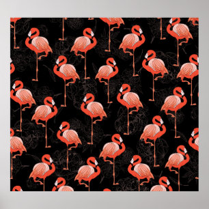Poster Aves Flamingos: Design de têxteis de vindima