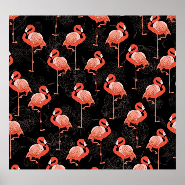 Poster Aves Flamingos: Design de têxteis de vindima (Frente)