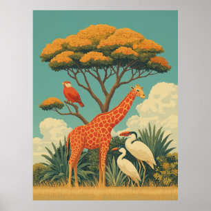 Poster Aves Girafa e Safari