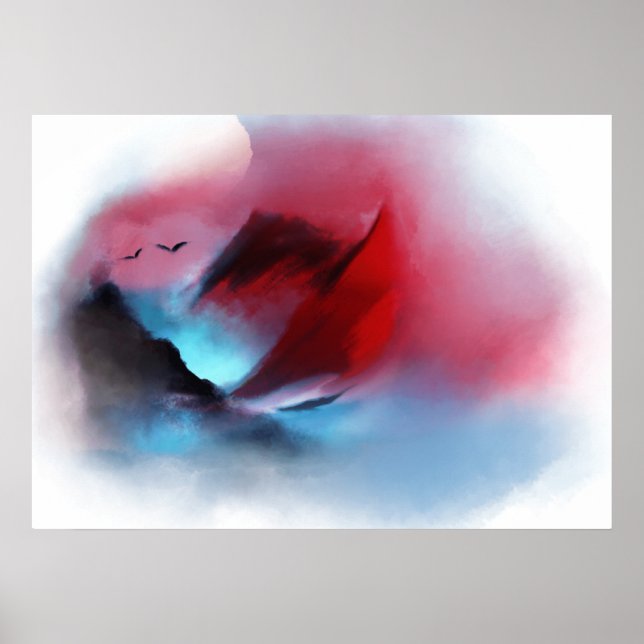 Poster Aves Naturais De Montanha Da Aquarela Pintura Sola (Frente)