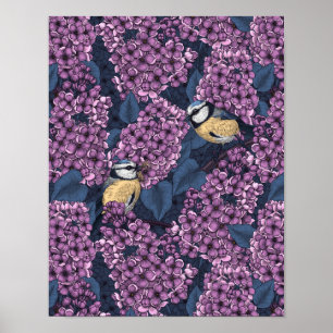 Poster Aves no jardim lilás violeta
