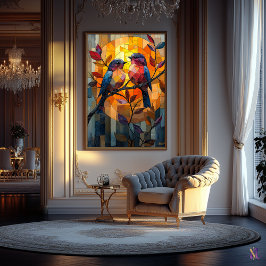 Poster Aves num Sunset de Vidro Armado