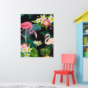 Poster Aves Tropicais Flores Flamingo Watery Paisagem