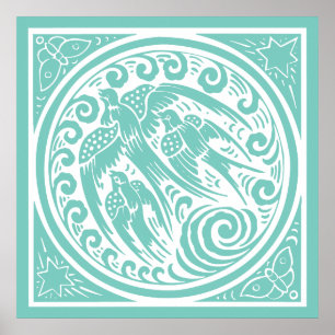 Póster Aves Vintage com Borboletas e Estrelas