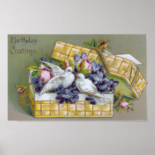 Poster Aves Vintage num Cesto