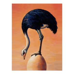 Póster Avestruz Majestosa em Equilíbrio sobre Arte do Pôr