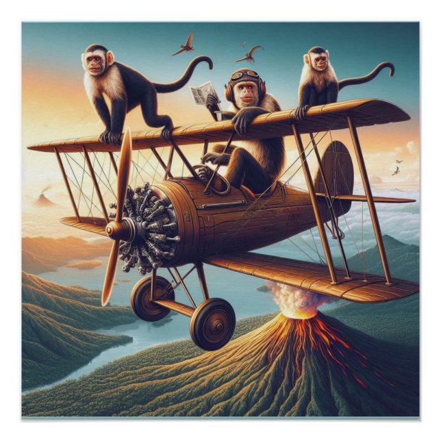 Póster Aviadores Macacos Whimsical Conquistam o Céu! (Frente)
