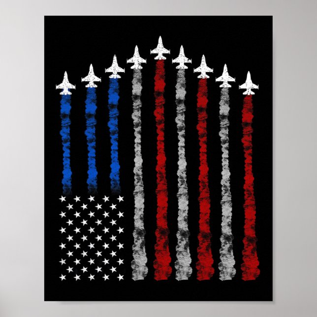 Poster Avião a Jato de Combate Bandeira dos EUA 4 de Julh (Frente)