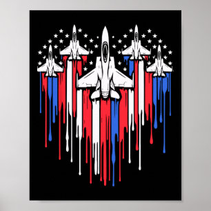 Poster Avião a Jato de Combate Retro Bandeira Americana C