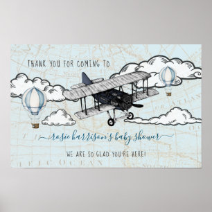 Poster Avião Antigo Bem-vindo ao Chá de Bebê Viagem