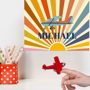 Poster Avião Antigo Cessna Pôr do Sol Retro Personalizado