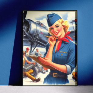 Poster Avião Antigo Pin-up