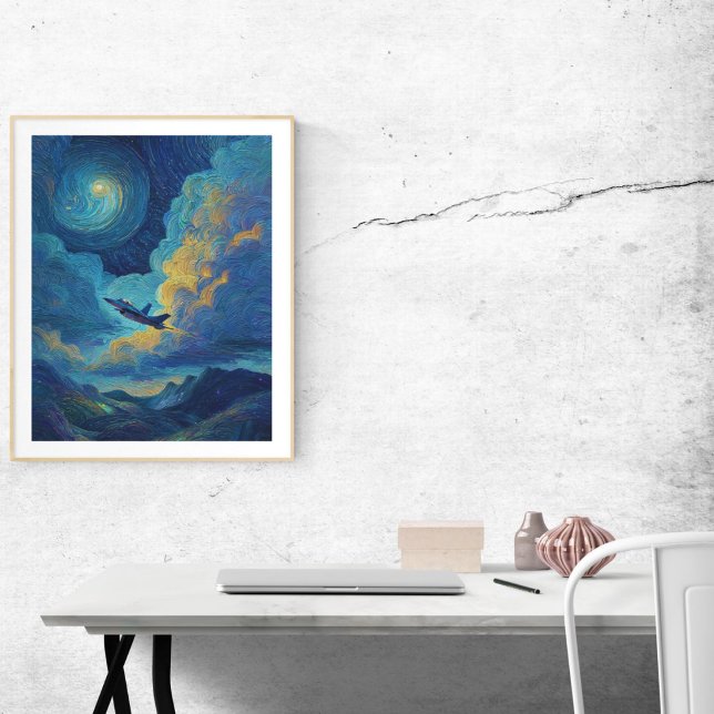 Póster Avião de Caça de Aniversário Nuvens Van Gogh  (Criador carregado)