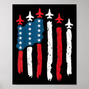 Poster Avião de Caça Jato Bandeira EUA 4 de Julho Patriót