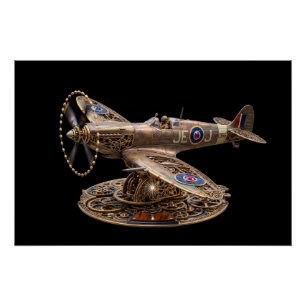 Póster Avião de Combate Mecânico Steampunk Spitfire