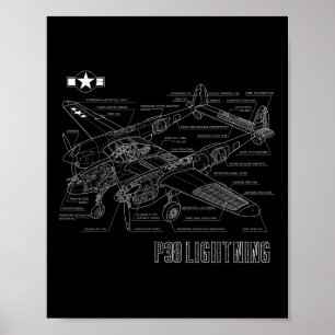 Poster Avião de Combatente de Luz P-38 da 2ª Guerra Mundi